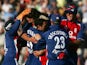 England players celebrate beating Australia in a T20 in 2005