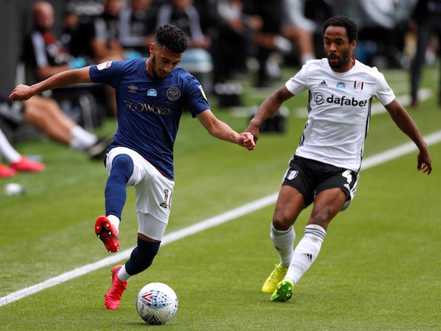 Said Benrahma of Brentford and Fulham's Michael Hector in action on June 20, 2020