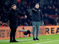 Daniel Farke and Ralph Hasenhuttl pictured on the touchline during the Premier League match between Norwich and Southampton in December 2019