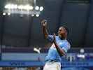 Manchester City winger Raheem Sterling celebrates scoring against Arsenal on June 17, 2020