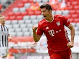 Robert Lewandowski celebrates scoring for Bayern Munich on June 20, 2020