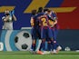 Barcelona players celebrate Ivan Rakitic's goal against Athletic Bilbao on June 23, 3030