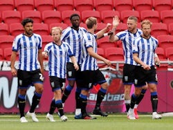 Sheffield Wednesday players celebrate scoring against Bristol City on June 28, 2020