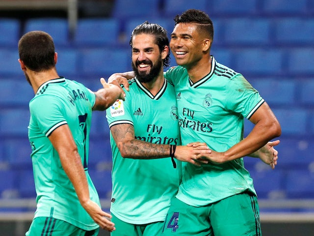 Casemiro celebrates scoring with Real Madrid teammates on June 28, 2020
