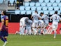 Celta Vigo players celebrate Iago Aspas's late goal against Barcelona on June 27, 2020