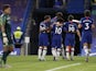 Chelsea players celebrate Willian's goal against Manchester City on June 24, 2020