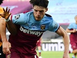 Declan Rice in action for West Ham against Wolves on June 20, 2020