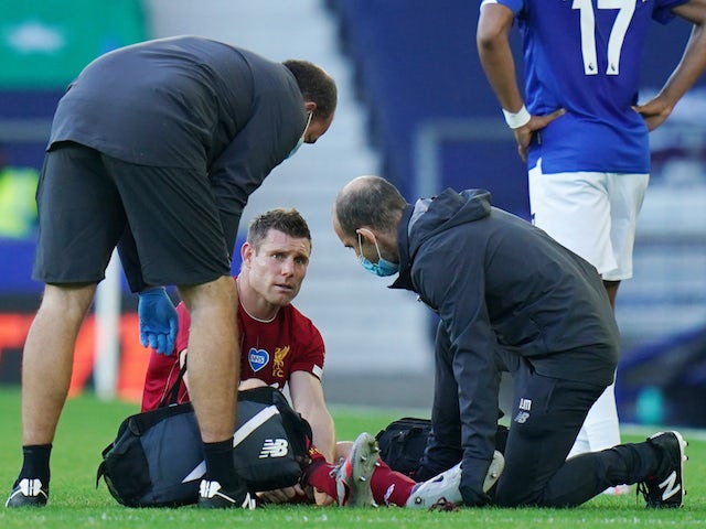 Liverpool's James Milner pictured while injured on June 21, 2020