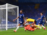 Chelsea's Olivier Giroud celebrates scoring against Watford on July 4, 2020