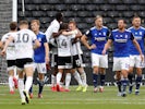 Fulham players celebrate scoring against Birmingham City on July 4, 2020