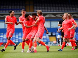 Huddersfield Town's Fraizer Campbell celebrates scoring against Birmingham on July 1, 2020