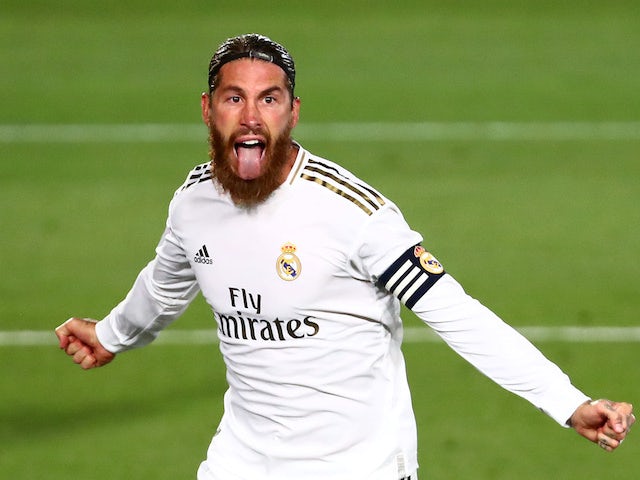 Menacing Real Madrid skipper Sergio Ramos celebrates on July 2, 2020