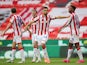 Stoke City players celebrate Tyrese Campbell's goal against Barnsley on July 4, 2020