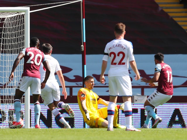 Aston Villa's Trezeguet scores against Crystal Palace in the Premier League on July 12, 2020