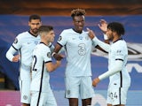 Chelsea players celebrate Tammy Abraham's goal against Crystal Palace on July 7, 2020