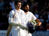James Anderson and Monty Panesar leave the field after securing a draw in the 2009 Ashes