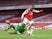 Arsenal forward Alexandre Lacazette scores against Liverpool in the Premier League on July 15, 2020