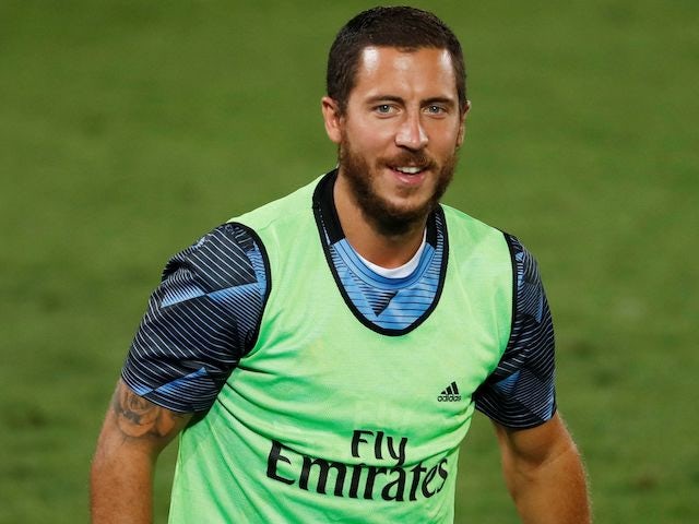 Eden Hazard warms up for Real Madrid on July 10, 2020