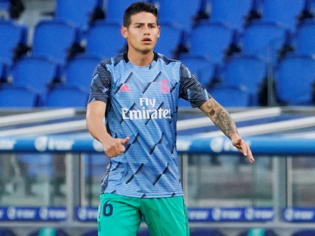 James Rodriguez warms up for Real Madrid on June 21, 2020