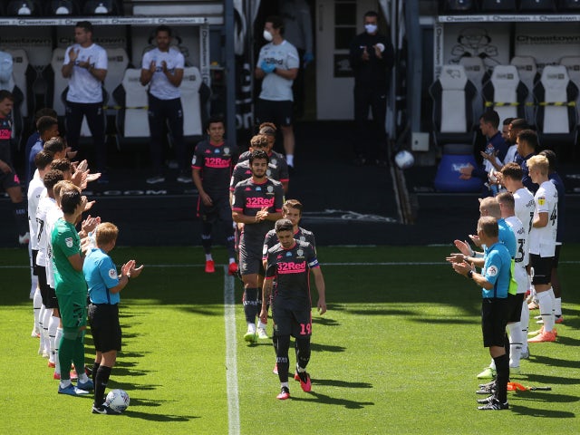 Derby County give Leeds United a guard of honour on July 19, 2020