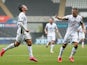 Swansea City's Connor Roberts celebrates scoring against Bristol City on July 18, 2020