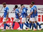 Brighton & Hove Albion players celebrate Aaron Connolly's goal against Burnley on July 26, 2020