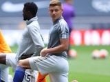 Harvey Barnes warms up for Leicester City on July 19, 2020