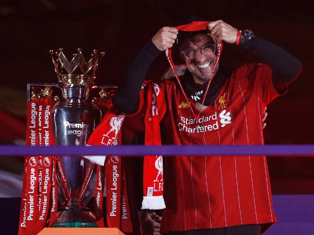 Liverpool manager Jurgen Klopp ahead of lifting the Premier League trophy on July 22, 2020