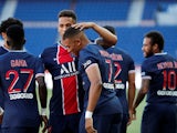 Paris Saint-Germain's Kylian Mbappe celebrates with teammates after scoring against Celtic in a pre-season friendly on July 21, 2020