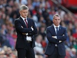 Manchester United manager Ole Gunnar Solskjaer and Leicester City counterpart Brendan Rodgers watch on in September 2019
