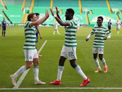 Celtic's Odsonne Edouard celebrates scoring against Hamilton in the Scottish Premiership on August 2, 2020