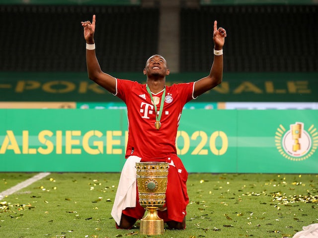 Bayern Munich's David Alaba pictured with the DFB-Pokal trophy in July 2020