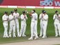 England players celebrate Stuart Broad's 500th Test wicket on July 28, 2020