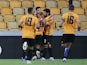Wolverhampton Wanderers striker Raul Jimenez celebrates scoring against Olympiacos in the Europa League on August 6, 2020