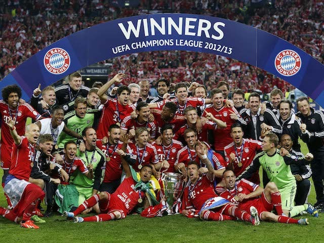 Bayern Munich players celebrate winning the Champions League in 2013