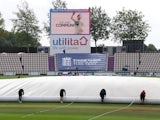 A general shot of a rain delay at the Ageas Bowl on August 17, 2020 as England take on Pakistan