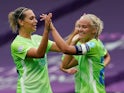 Wolfsburg's Pernille Harder celebrates scoring against Glasgow City in the Women's Champions League on August 21, 2020