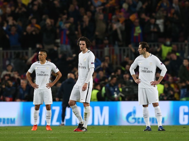 PSG players look dejected after losing to Barcelona in the 2016-17 Champions League