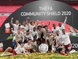 Arsenal players celebrate winning the Community Shield against Liverpool on August 29, 2020