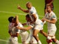 Exeter Chiefs players celebrate Phil Dollman's try against Bristol on August 25, 2020