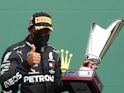 Lewis Hamilton celebrates winning the Belgian Grand Prix on August 30, 2020
