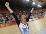 Sarah Storey celebrates winning gold at the London 2012 Paralympics