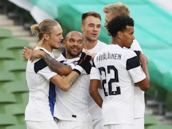 Finland players celebrate Fredrik Jenson's goal against Republic of Ireland on September 6, 2020