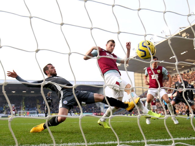 Chris Wood scores against Leicester for Burnley in January 2020
