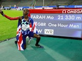 Sir Mo Farah celebrates breaking the one-hour world record on September 4, 2020