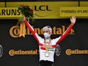 Tadej Pogacar celebrates winning the Tour de France stage on September 6, 2020