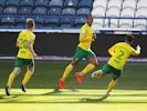 Norwich City's Adam Idah celebrates scoring against Huddersfield Town on September 12, 2020