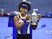 Naomi Osaka celebrates with the US Open trophy on September 13, 2020