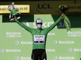 Deceuninck-QuickStep rider Sam Bennett celebrates his Tour de France stage victory on September 8, 2020