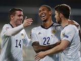 Scotland's Ryan Christie celebrates with teammates after scoring against Czech Republic on September 7, 2020